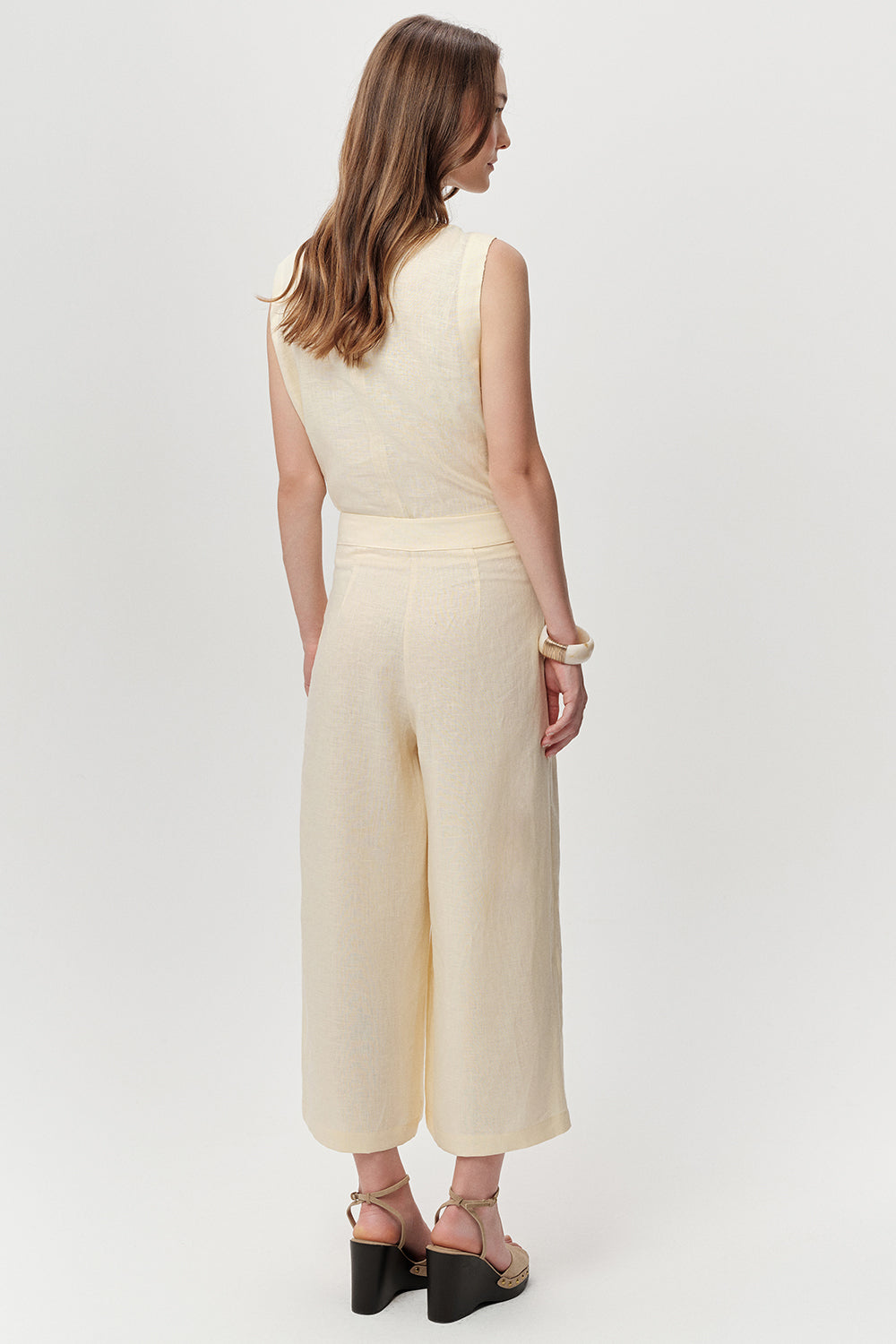 Cepli Fermuarlı Culotte Regular Keten Tereyağı Pantolon