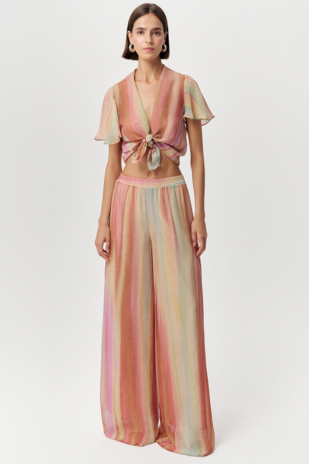 Geniş Paça Beli Lastikli Astarlı Regular Çok Renkli Pantolon