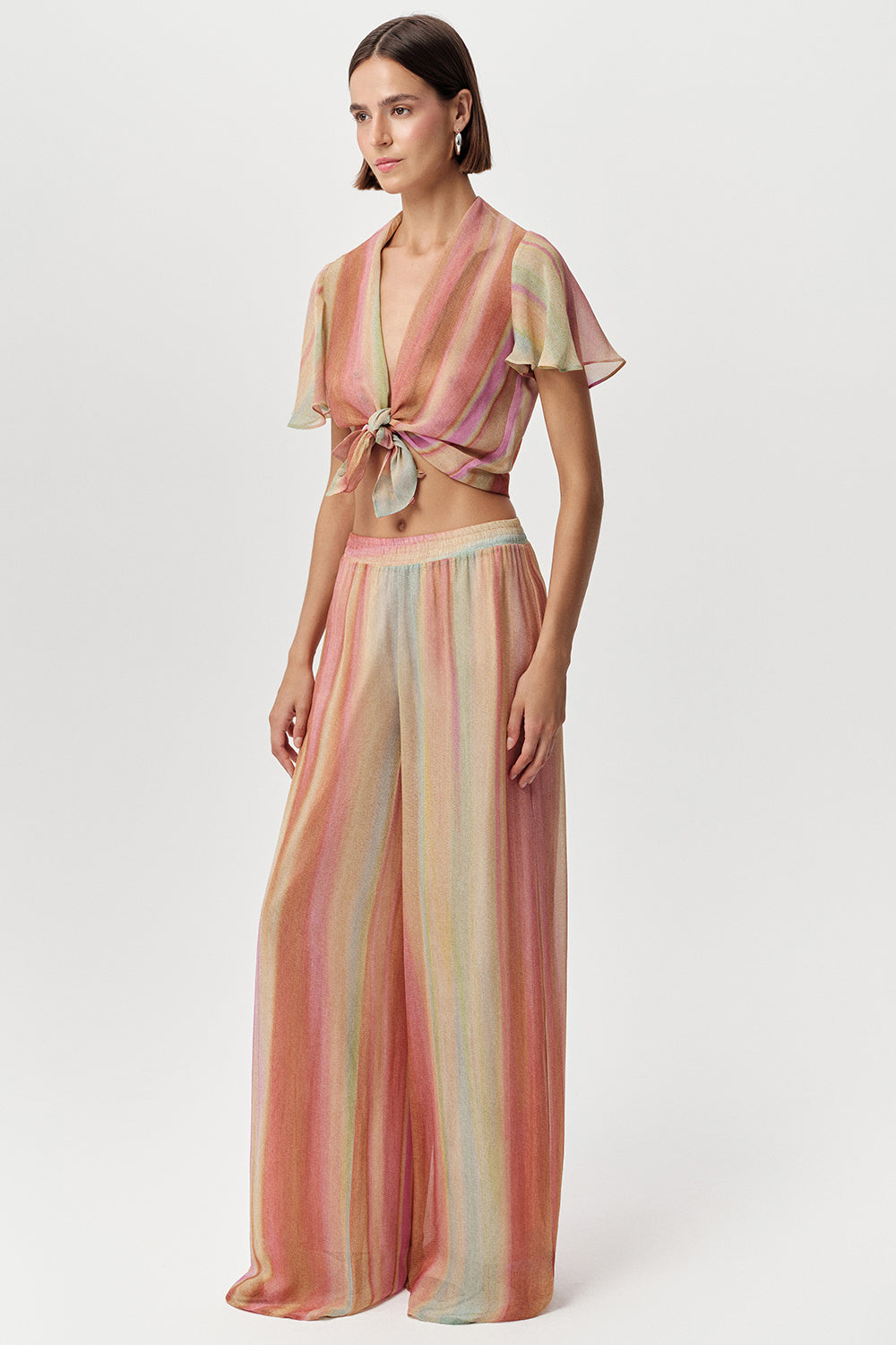 Geniş Paça Beli Lastikli Astarlı Regular Çok Renkli Pantolon