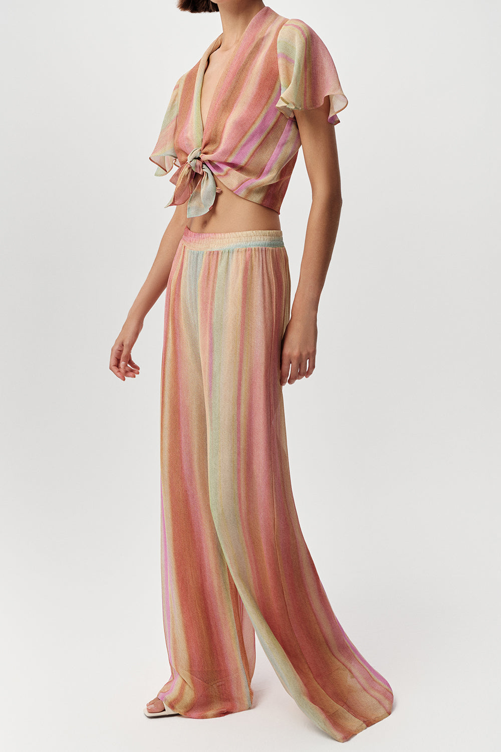 Geniş Paça Beli Lastikli Astarlı Regular Çok Renkli Pantolon