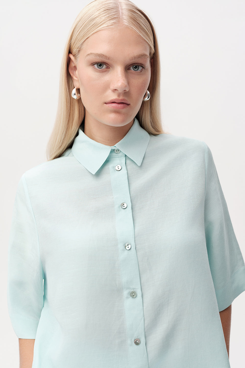 Gömlek Yaka Düğmeli Kısa Kollu Regular Turkuaz Gömlek