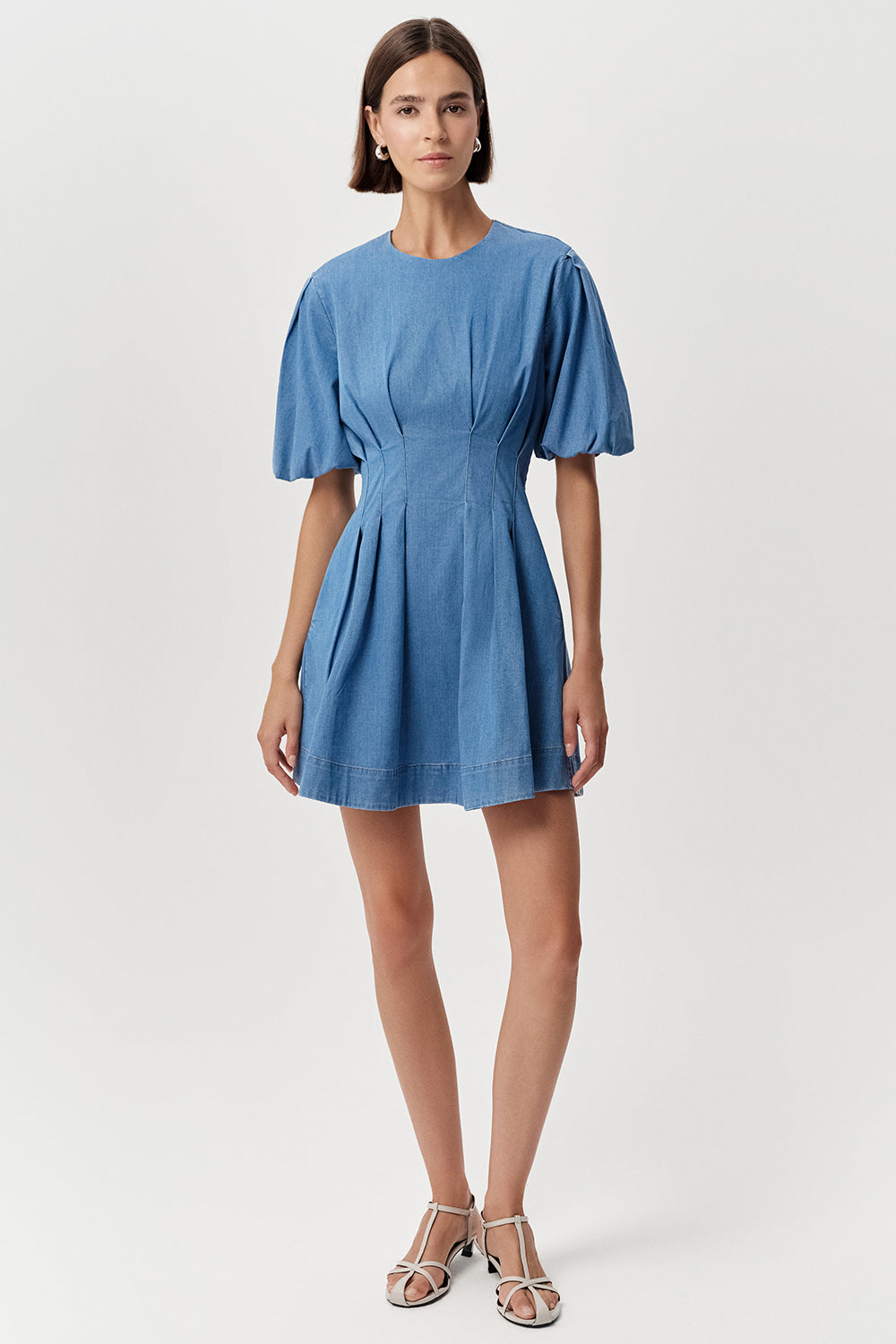 Bisiklet Yaka Kısa Kollu Bele Oturan Regular Mini Elbise