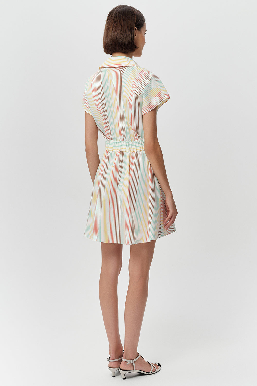 Kısa Kollu Gömlek Yaka Cepli Mini Regular Çok Renkli Elbise