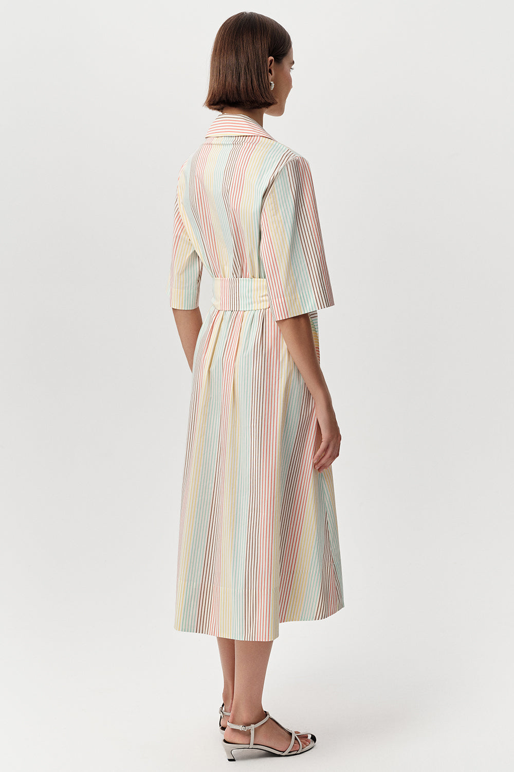 Gömlek Yaka Truvaker Kol Kuşaklı Regular Midi Çok Renkli Elbise