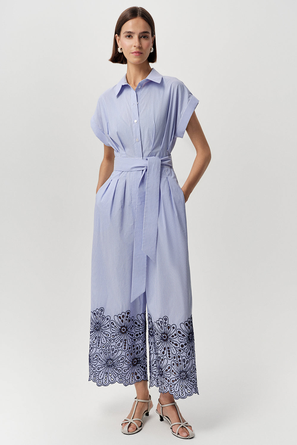 Kısa Kollu Düğmeli Beli Kuşaklı Cepli Regular Çok Renkli Tulum