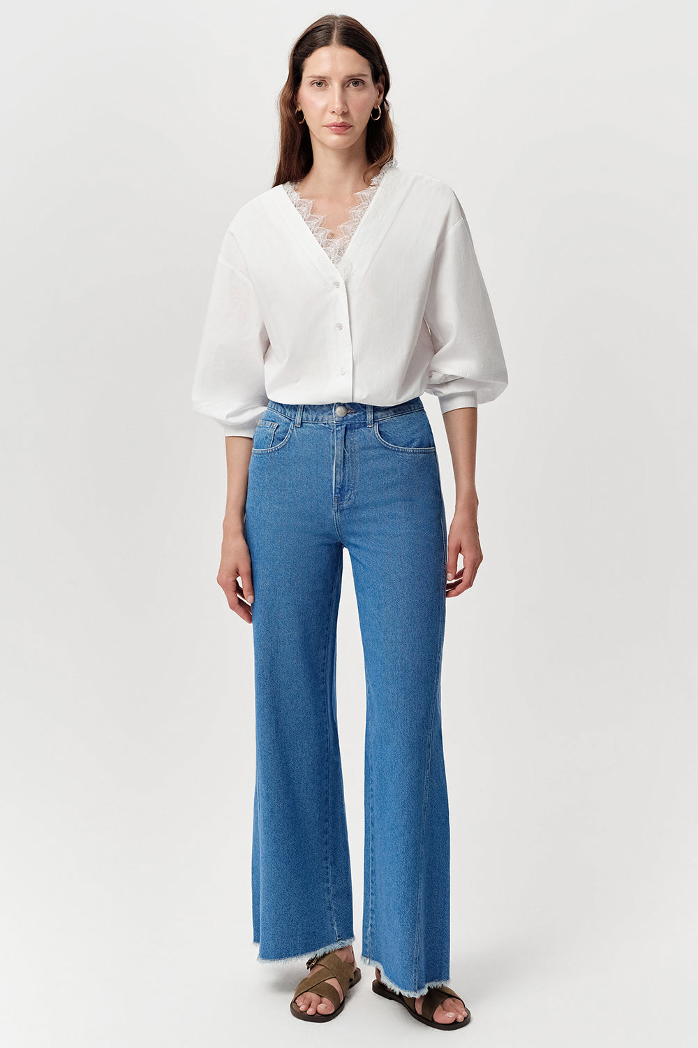 Yüksek Bel Geniş Paça Regular Denim Mavi Pantolon