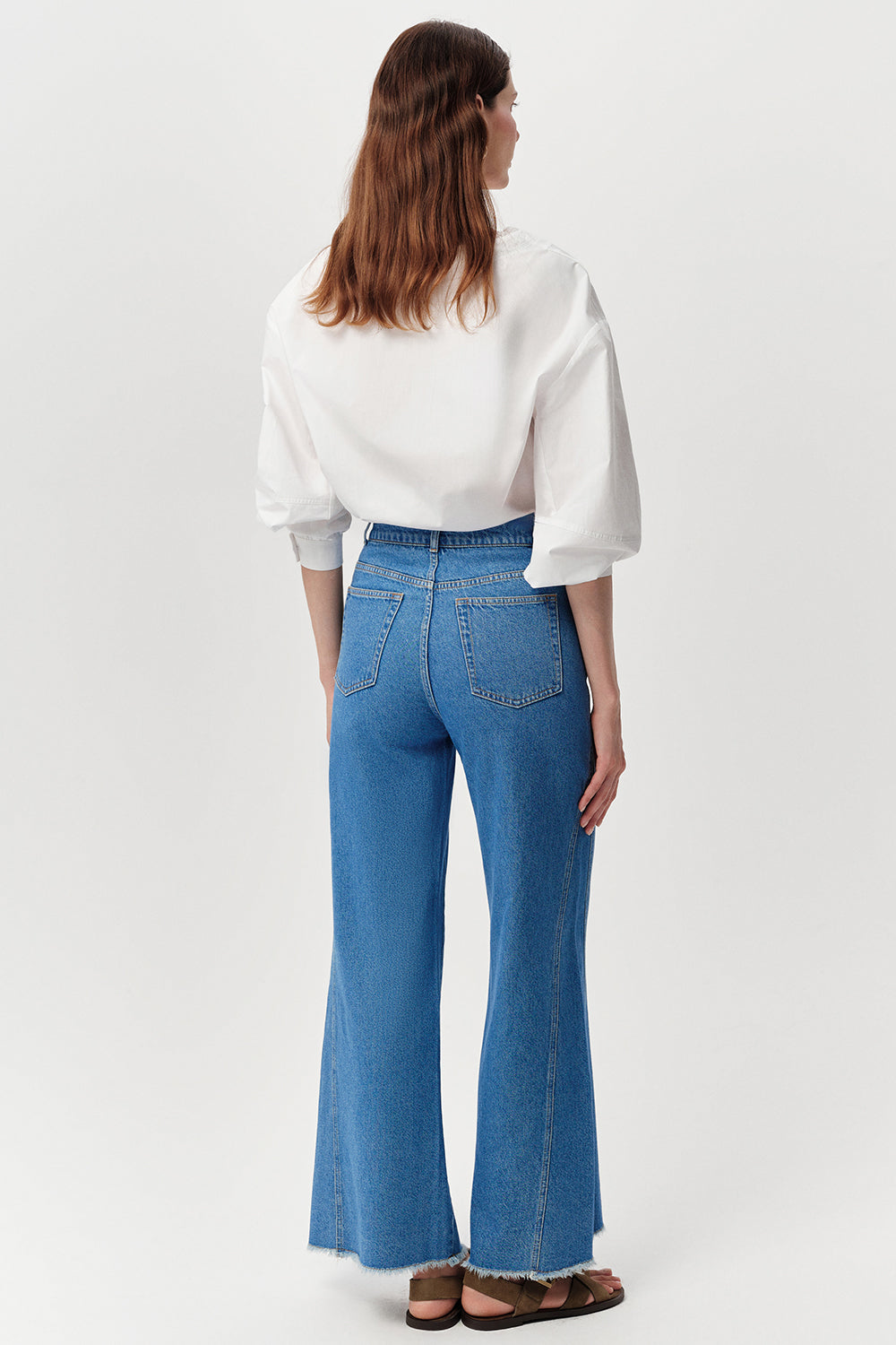 Yüksek Bel Geniş Paça Regular Denim Mavi Pantolon