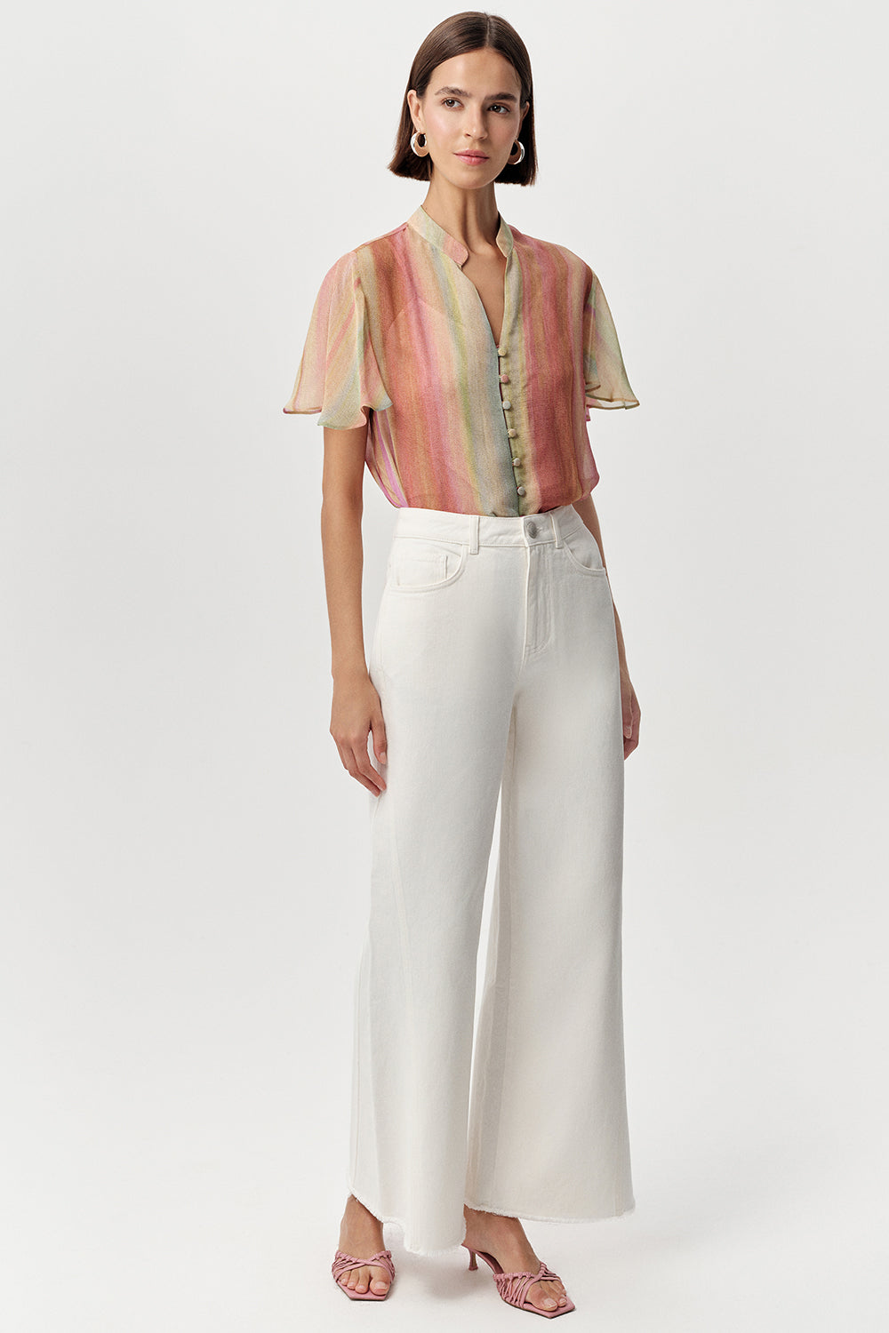 Yüksek Bel Geniş Paça Regular Denim Kemik Pantolon