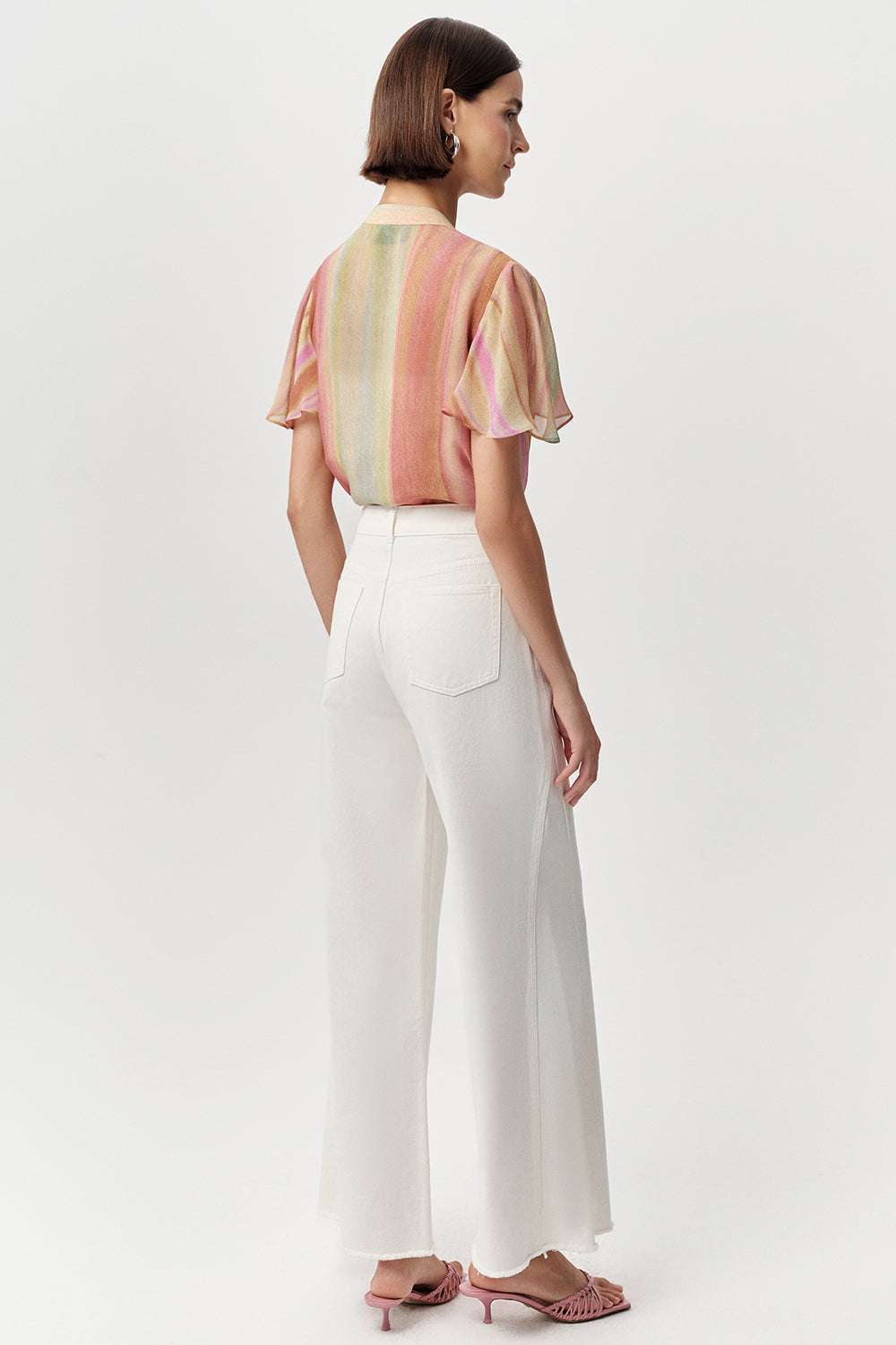 Yüksek Bel Geniş Paça Regular Denim Kemik Pantolon