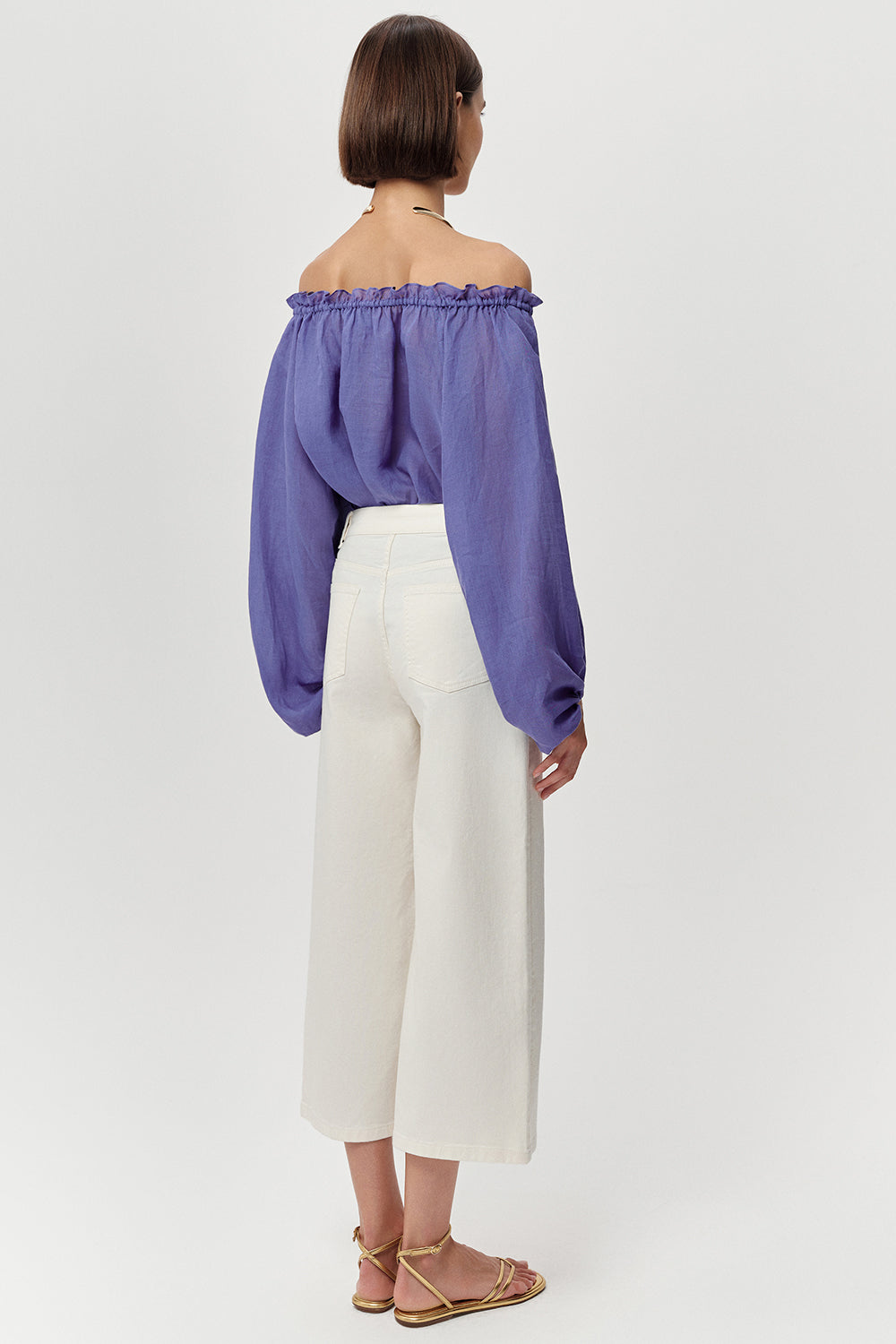 Yüksek Bel Cepli Regular Culotte Denim Beyaz Pantolon