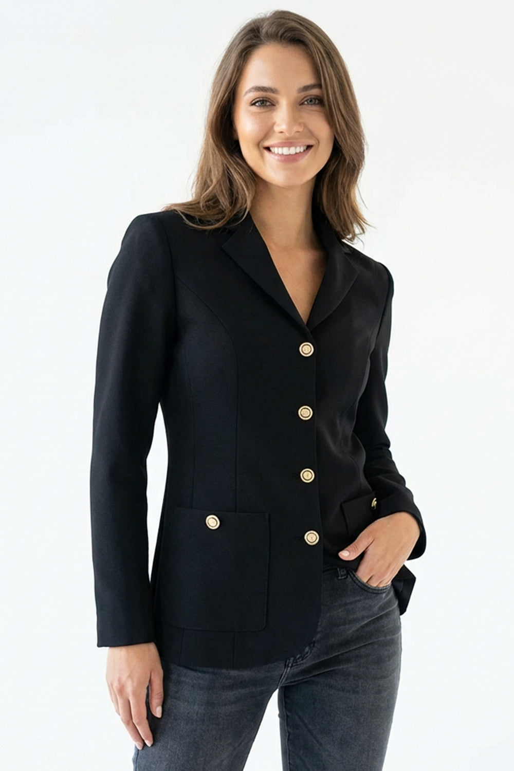 Gold Düğmeli Uzun Kollu Regular Dokuma Blazer Ceket