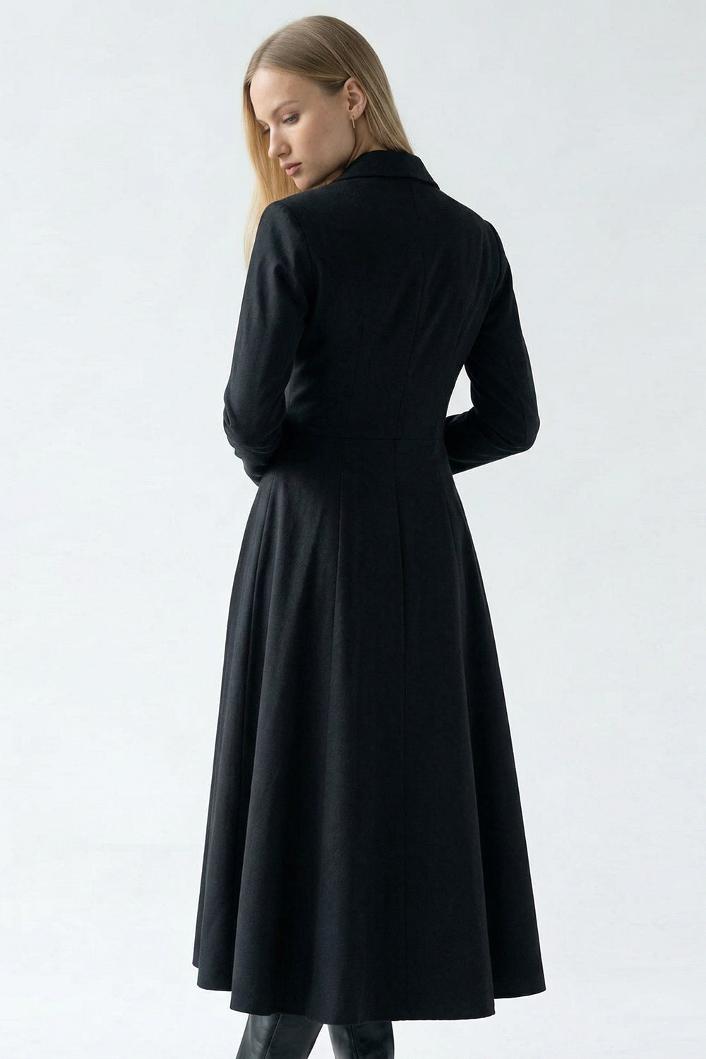 Gold Düğme Detaylı Kruvaze Dokuma Midi Blazer Elbise