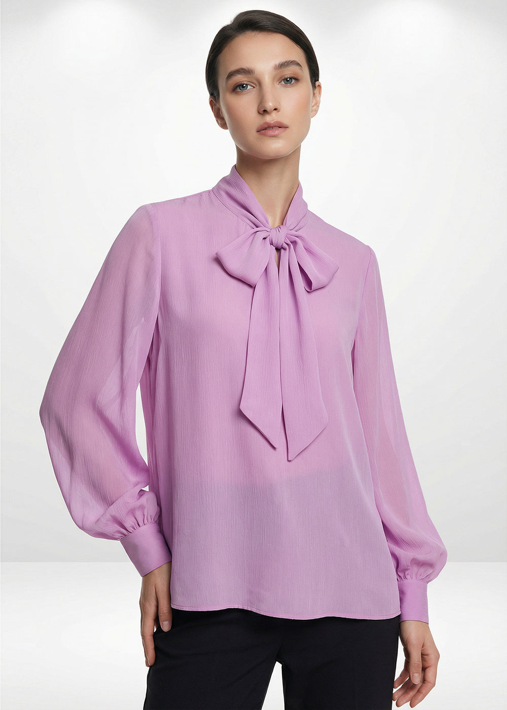 Desenli Fular Yaka Uzun Kollu Regular Bluz