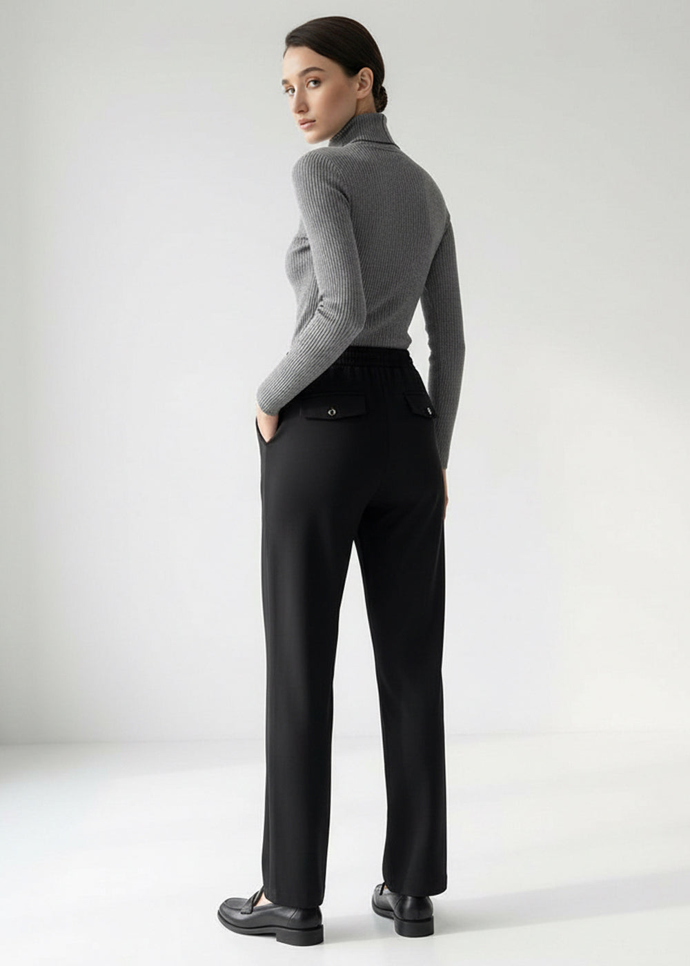 Bağcıklı Regular Örme Siyah Pantolon