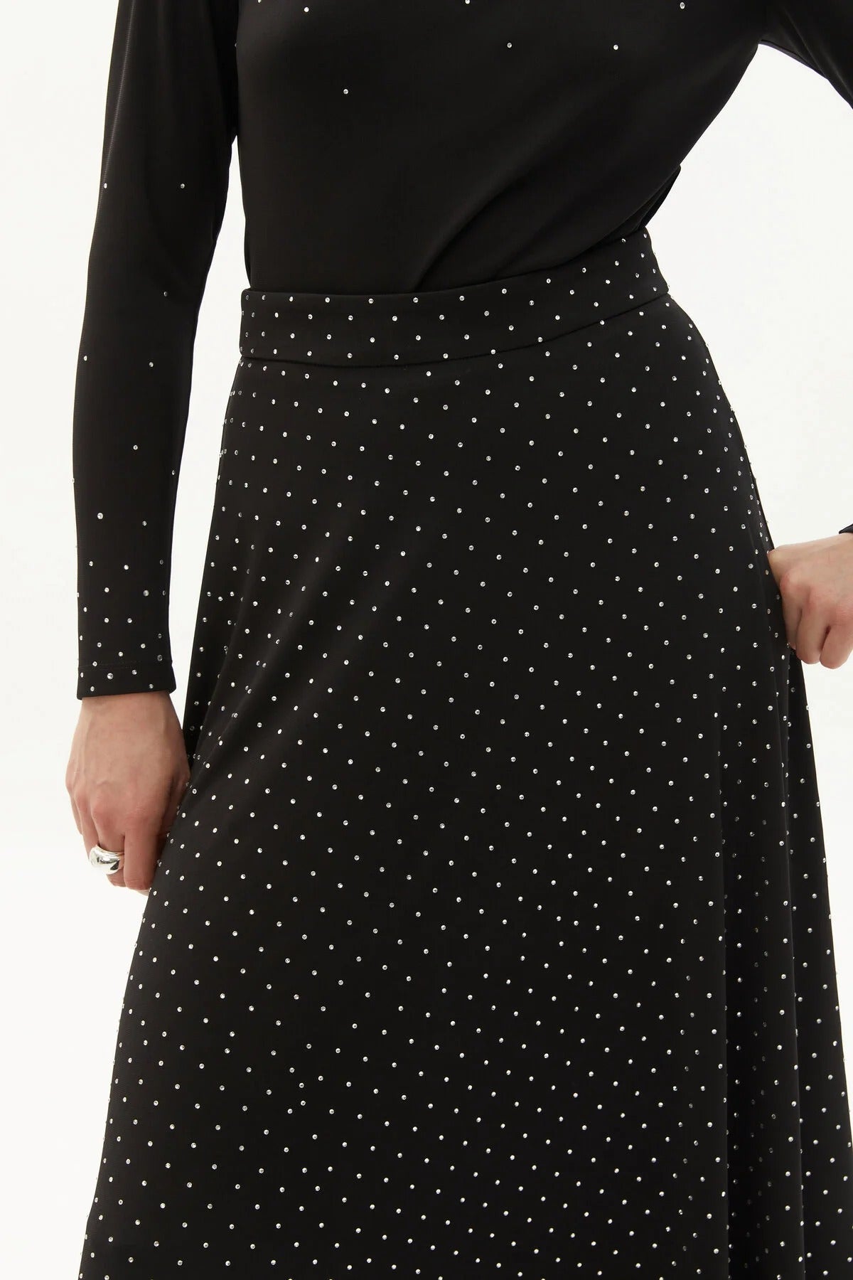 Taş Baskılı Örme Regular Midi Etek