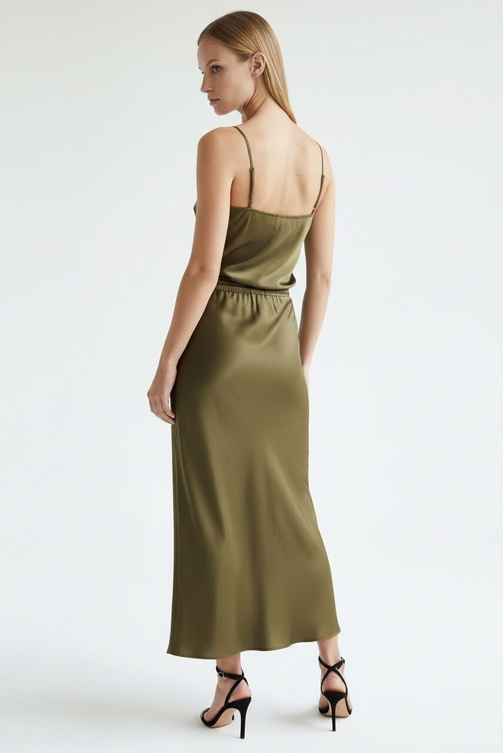 Saten Yüzeyli Bağcıklı Regular Dokuma Midi Etek