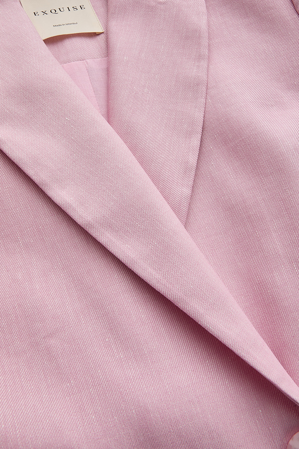 Kruvaze Yaka Keten Regular Pembe Blazer Ceket