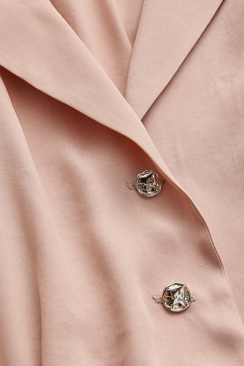 Kolsuz Önden Düğmeli Kemerli Modal Kumaş Midi Pembe Elbise