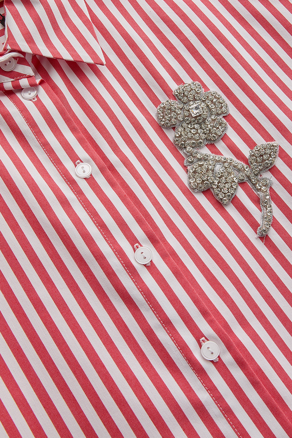 Taş İşleme Detaylı Lacivert Beyaz Oversize Çizgili Poplin Gömlek