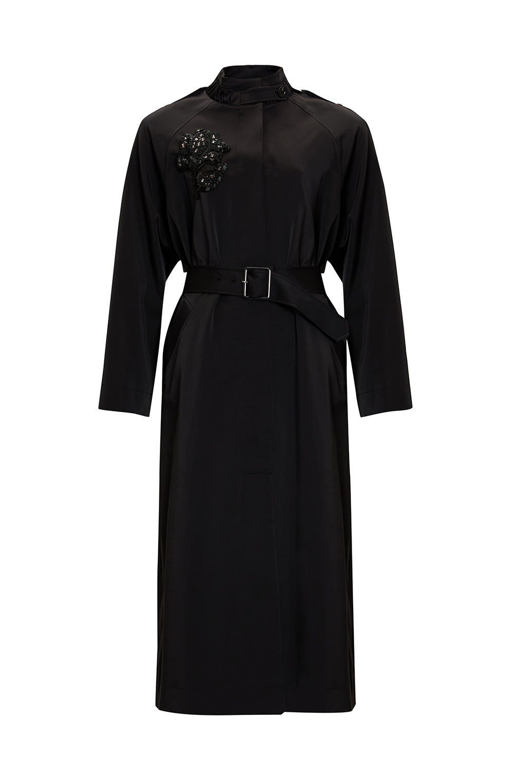 Taş İşlemeli Dik Yaka Kemerli Regular Trençkot