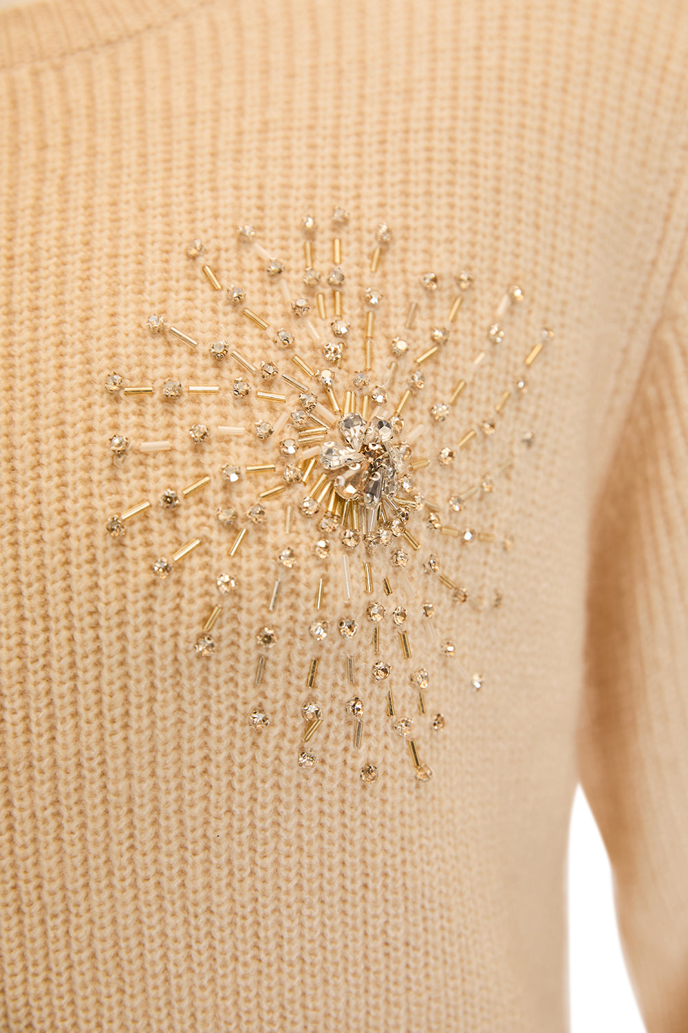 Taş Detaylı Uzun Kollu Kemik Triko Kazak