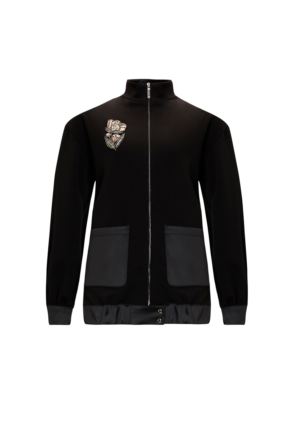 Taş İşlemeli Siyah Örme Regular Ceket