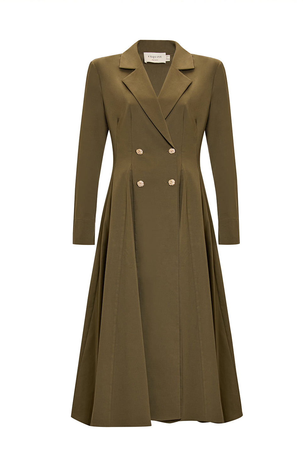 Gold Düğme Detaylı Kruvaze Dokuma Midi Blazer Elbise