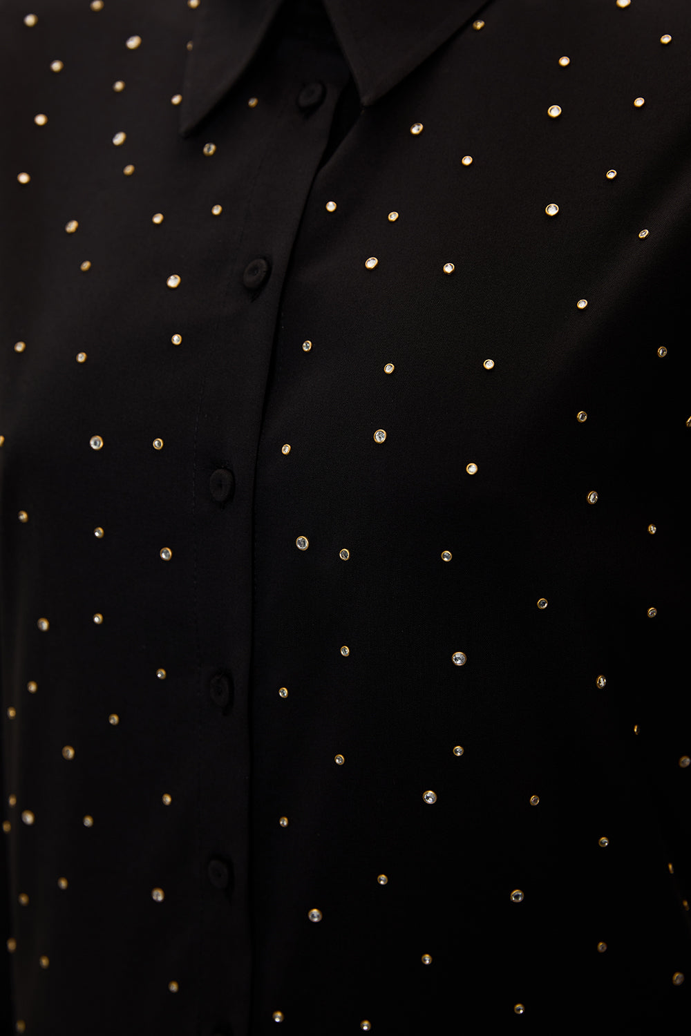 Uzun Kollu Taş Detaylı Regular Dokum Gömlek