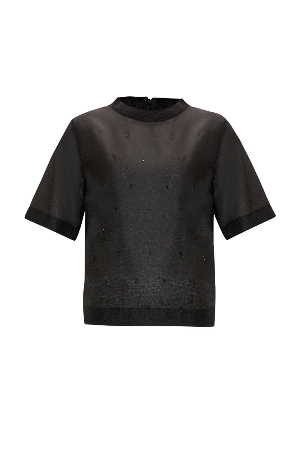 Boncuk İşlemeli Bisiklet Yaka Kısa Kol Regular Bluz