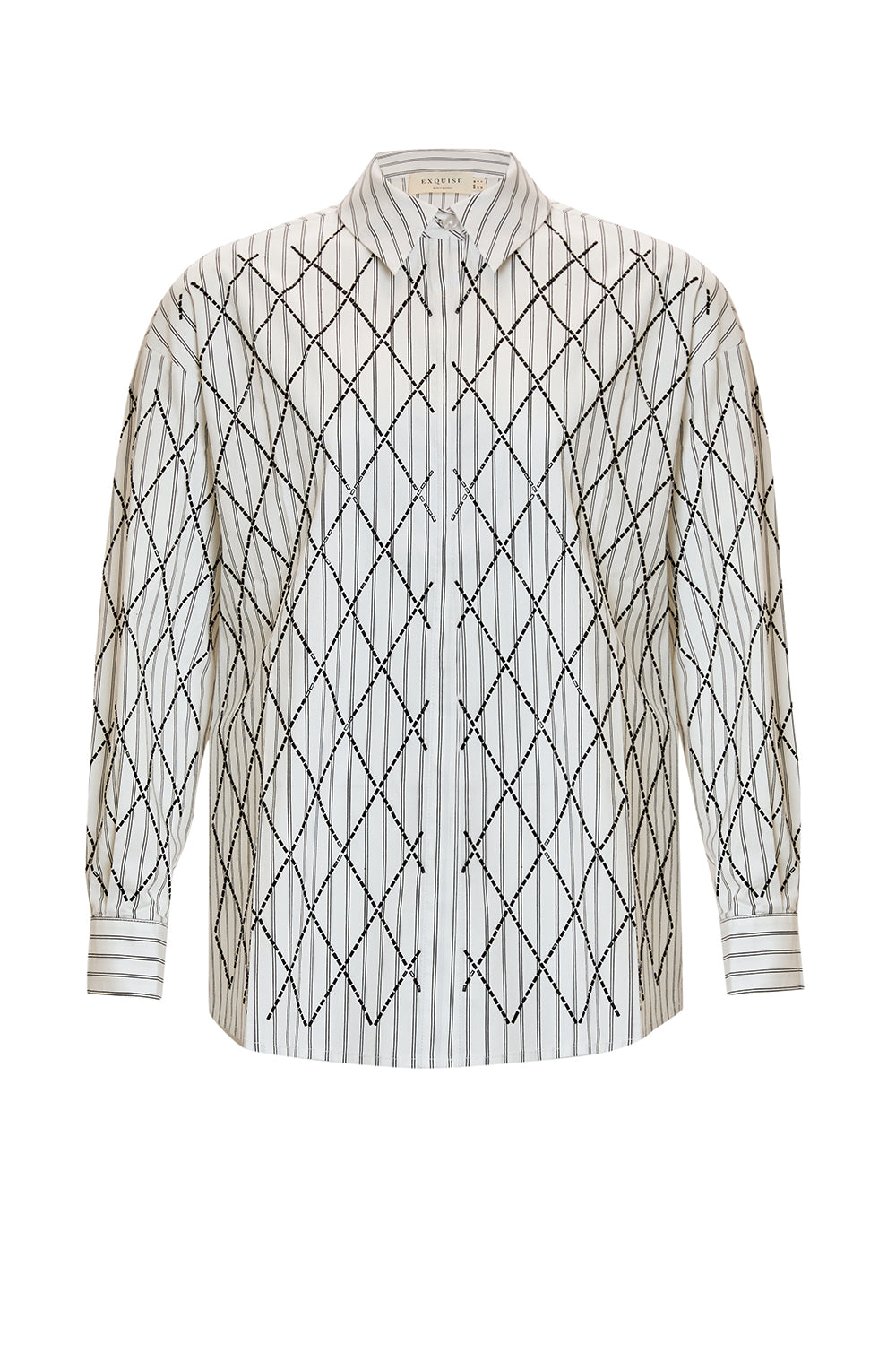 Uzun Kollu Geometrik İşleme Detaylı Regular Dokuma Gömlek