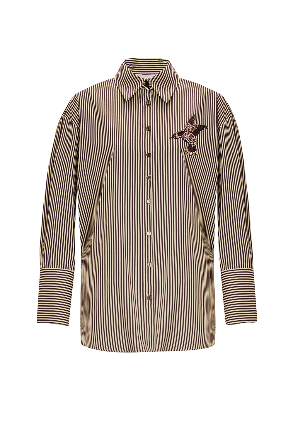 Taş İşlemeli Çizgili Cepsiz Regular Gömlek