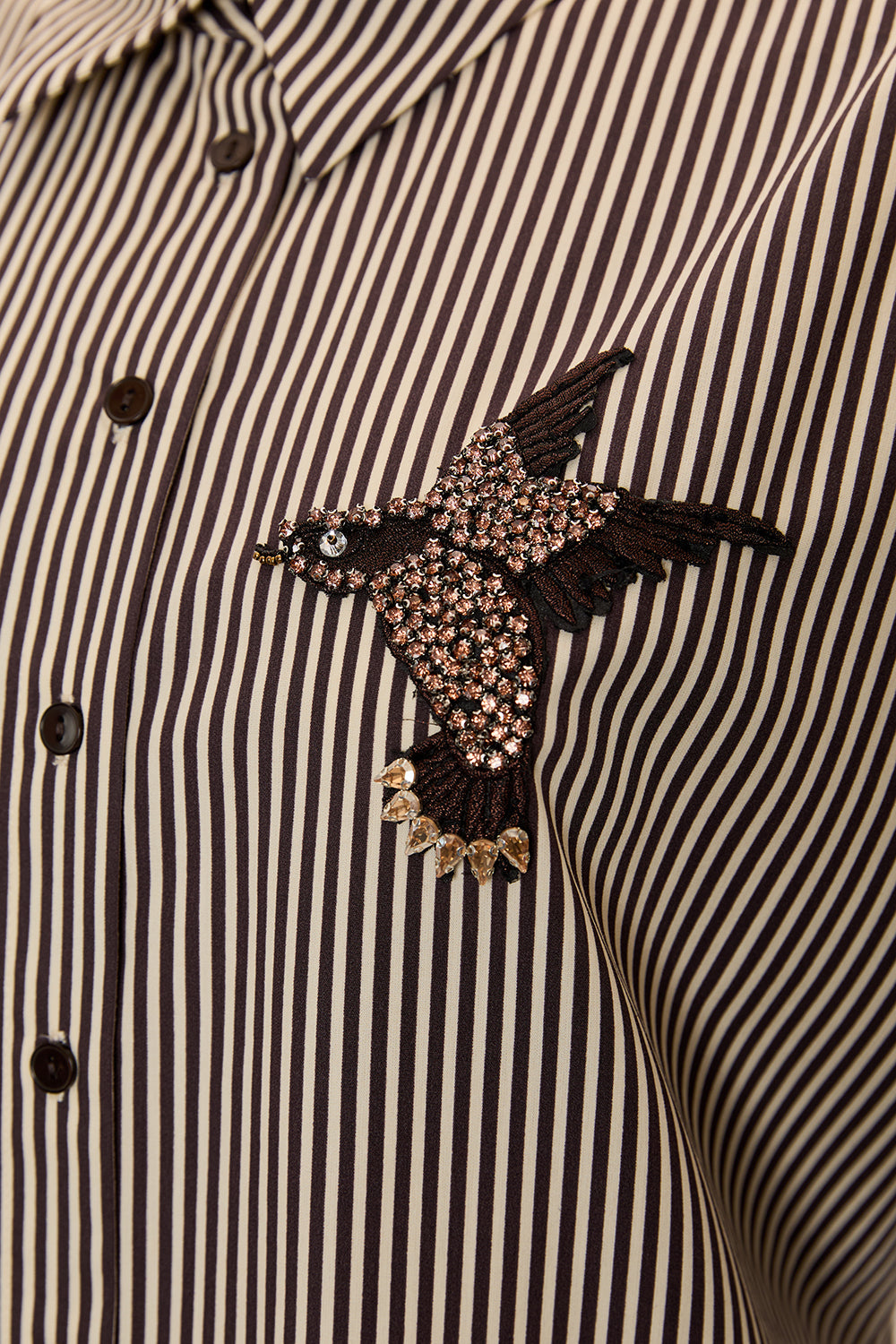 Taş İşlemeli Çizgili Cepsiz Regular Gömlek