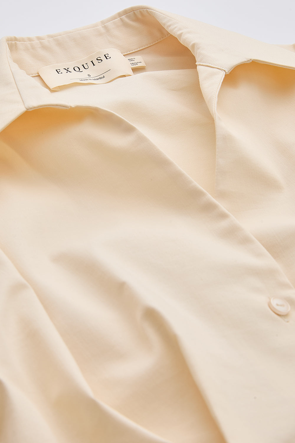 Kuş Gözü Detaylı Cepli Gömlek Yaka Regular Midi Krem Elbise