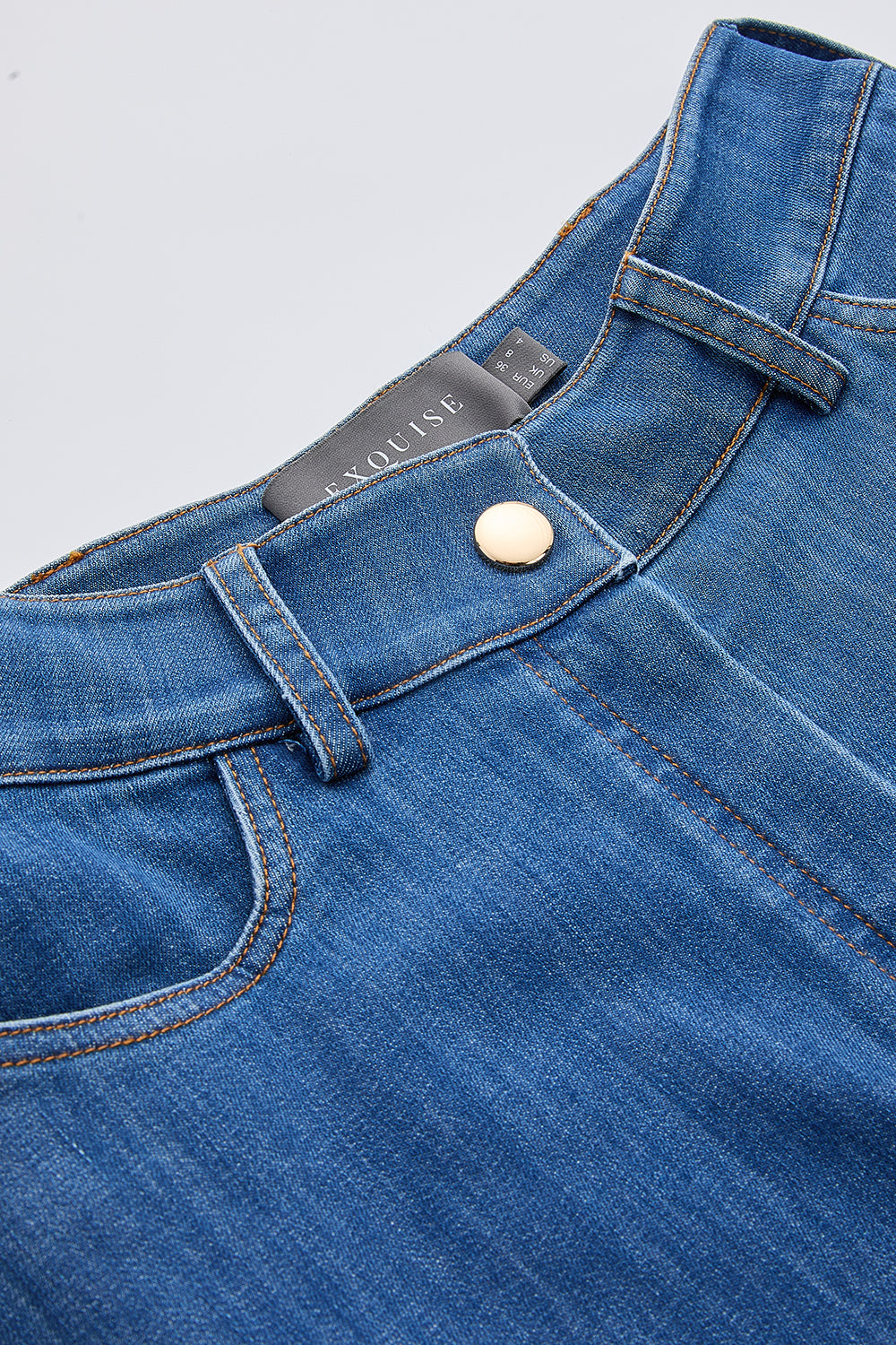 Yüksek Bel Çıt Çıt Detaylı Cepli Fermuarlı Regular Denim İndigo Etek