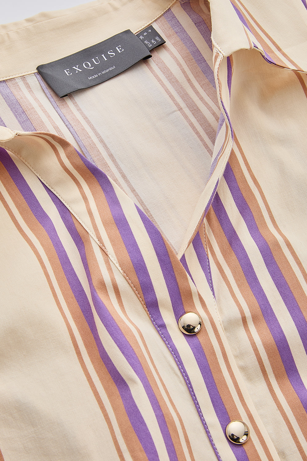 Gömlek Yaka Kısa Kollu Desenli Düğmeli Regular Çok Renkli Bluz