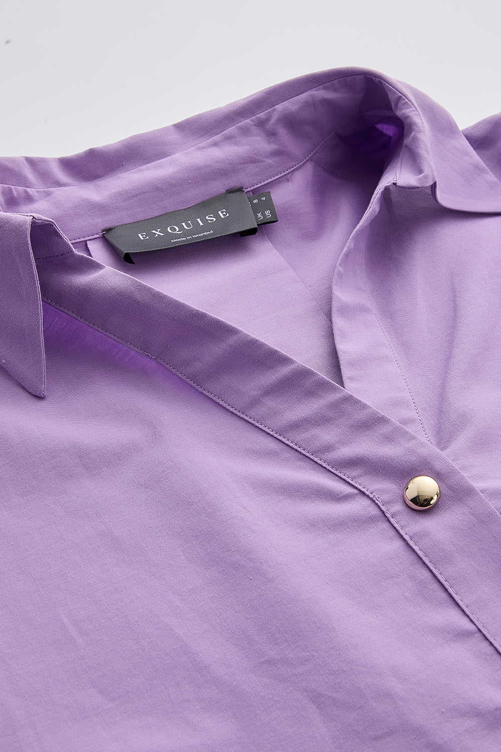 Gömlek Yakalı Apoletli Kısa Kollu Düğmeli Regular Lila Bluz