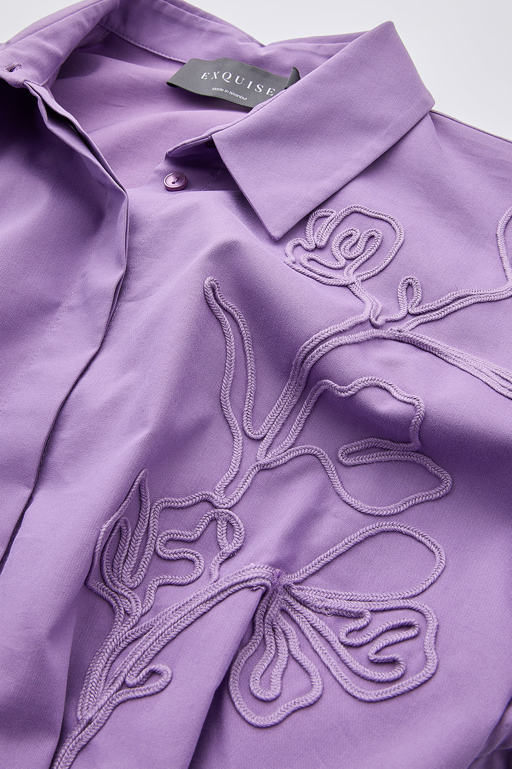 Gömlek Yaka Kısa Kollu Kemerli Cepli Regular Midi Lila Elbise