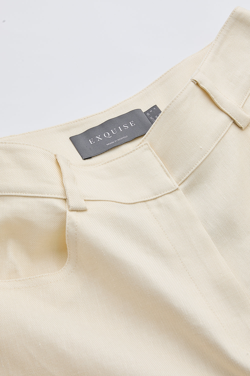 Yüksek Bel Fermuarlı Cepli Geniş Paça Regular Krem Pantolon