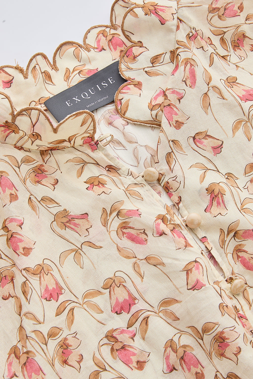 Dik Yaka Nakışlı Düğmeli Desenli Regular Çok Renkli Gömlek