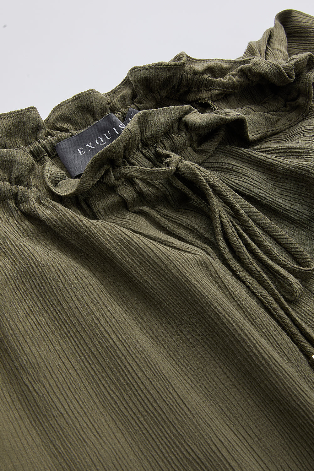 Beli Bağcıklı Cepli Geniş Paça Regular Dokuma Haki Pantolon