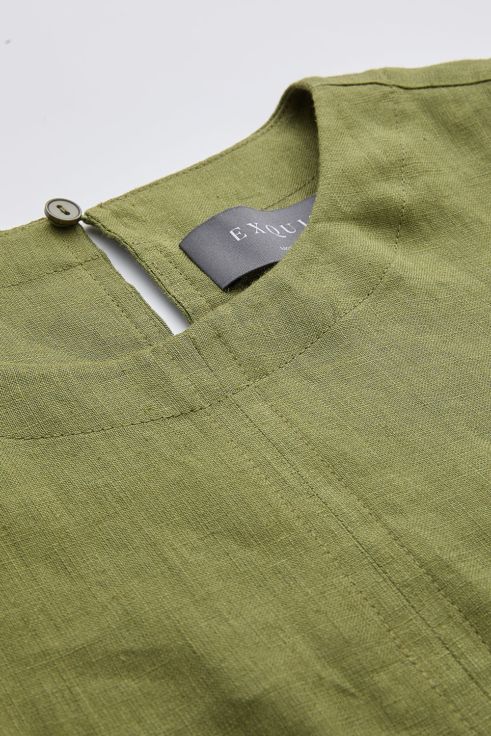 Bisiklet Yaka Kolsuz Arkası Düğmeli Regular Keten Haki Bluz