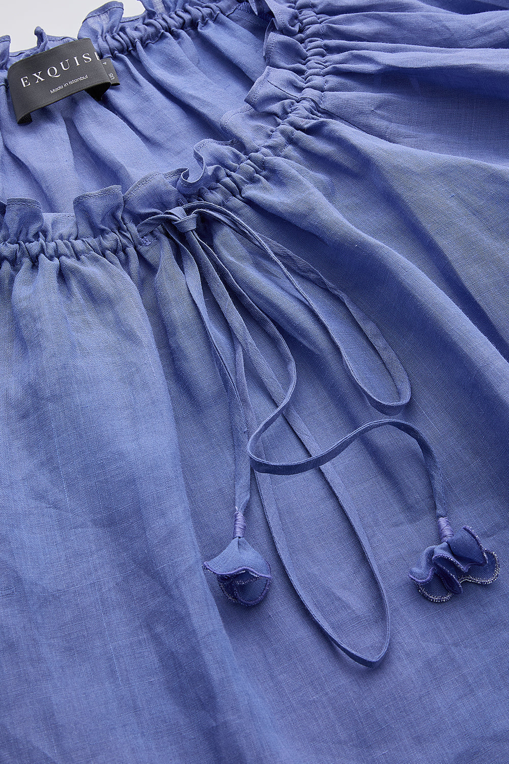 Uzun Kollu Yakası Bağcıklı Rami Keten Regular Peri Bluz