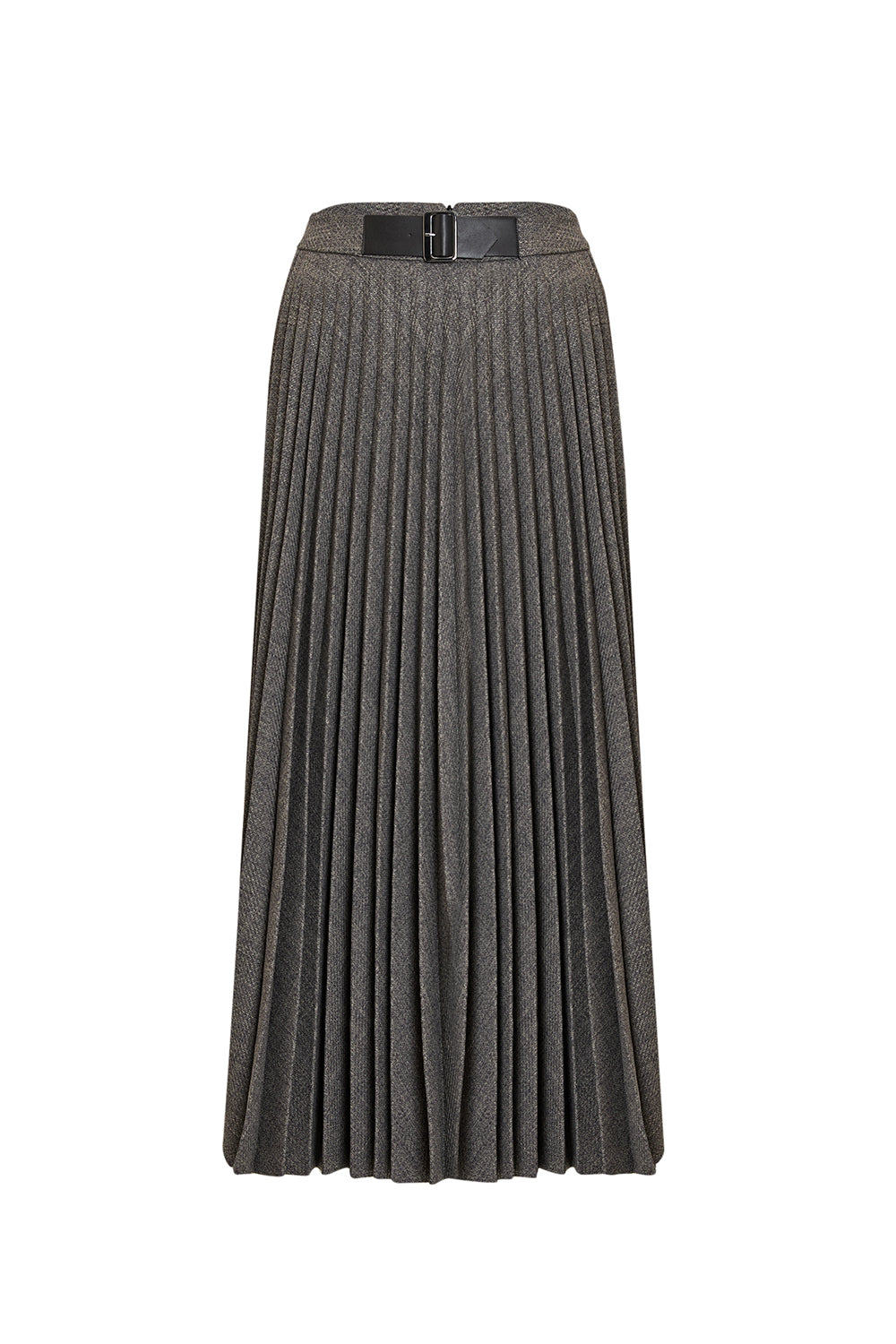 Balık Sırtı Desenli Pilisoley Yüksek Bel Tokalı Regular Midi Etek