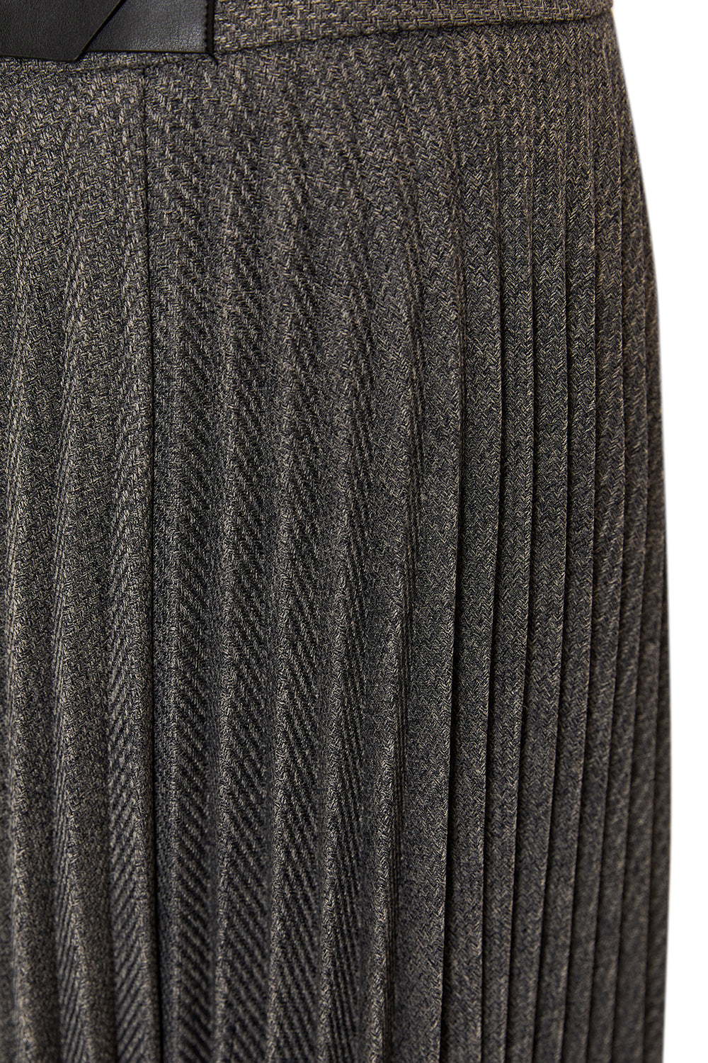 Balık Sırtı Desenli Pilisoley Yüksek Bel Tokalı Regular Midi Etek