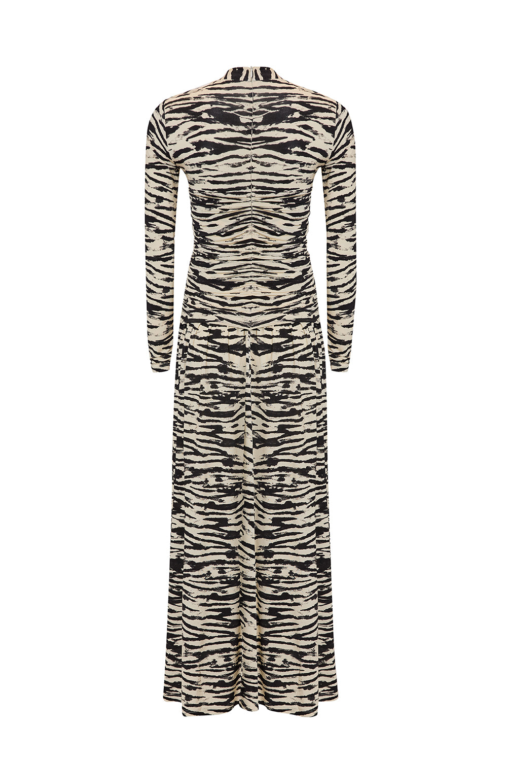 Uzun Kollu Kruvaze Yaka Zebra Desenli Örme Regular Elbise
