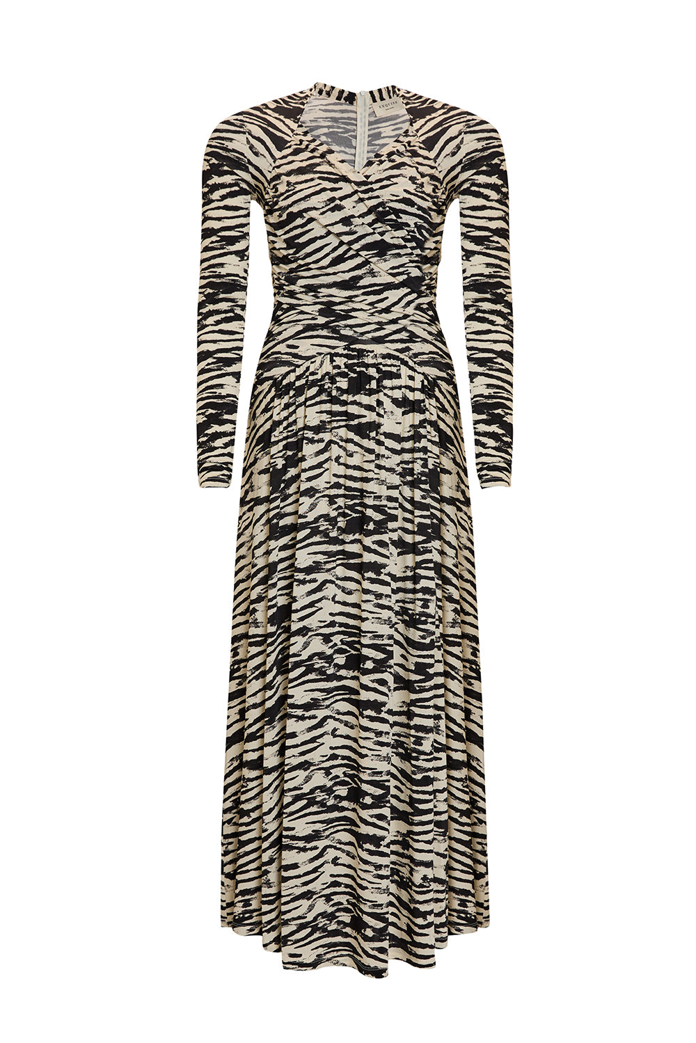 Uzun Kollu Kruvaze Yaka Zebra Desenli Örme Regular Elbise