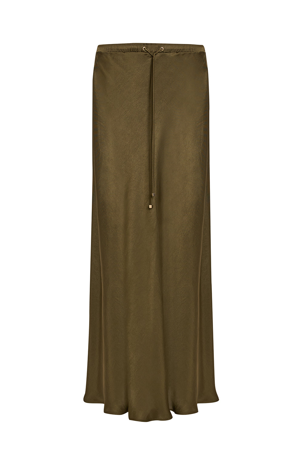 Saten Yüzeyli Bağcıklı Regular Dokuma Midi Etek