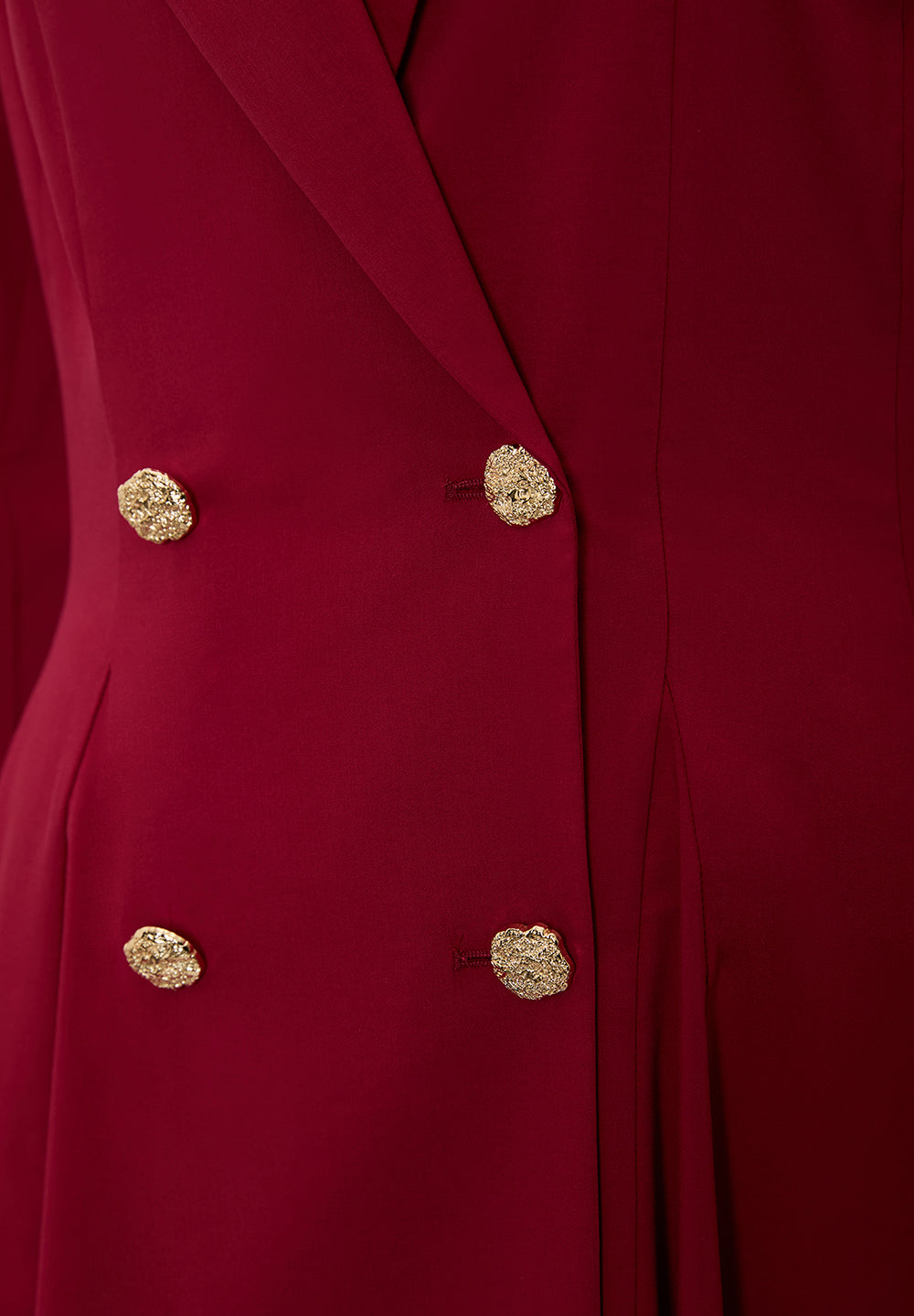 Gold Düğme Detaylı Kruvaze Dokuma Midi Blazer Elbise