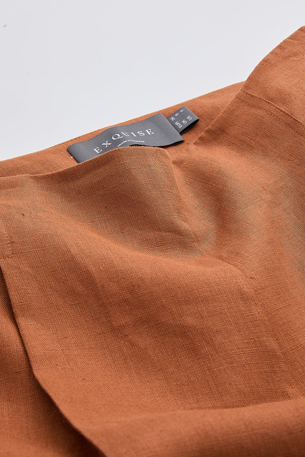 Beli Pileli Geniş Paça Cepli Keten Regular Taba Pantolon