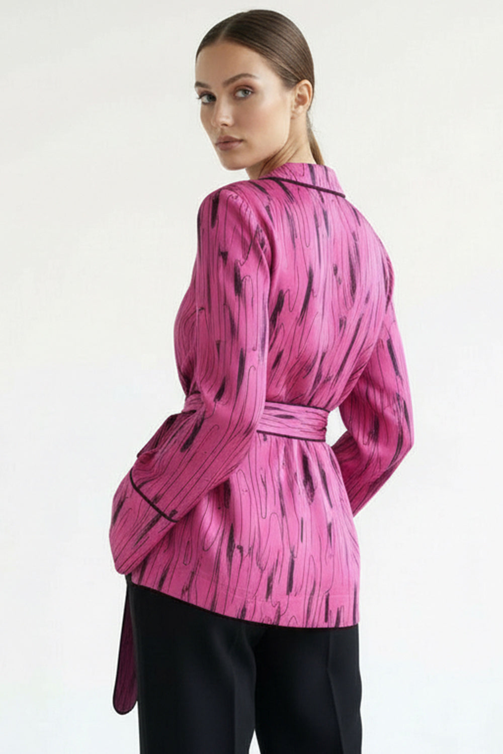 Kuşaklı Desenli Regular Ceket